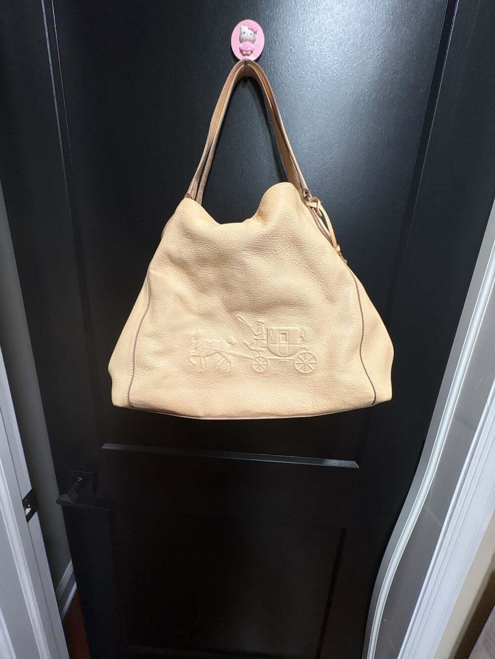 Coach Peach Leather Horse Carriage Edie Shoulder Bag Coach